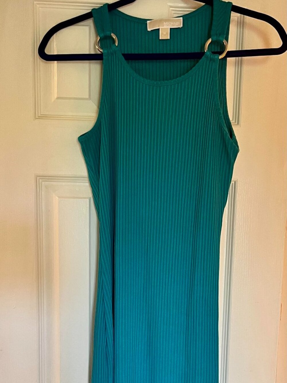 Michael KorsTurquoise Ribbed Knit Midi Tank Dress w/ Strap Detailing Size Medium